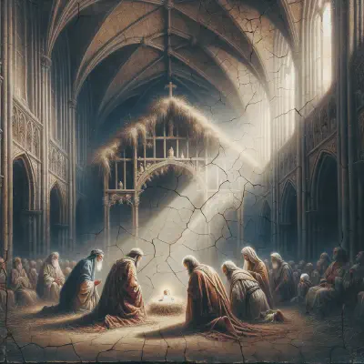 Painting of the Magi meeting the holy family