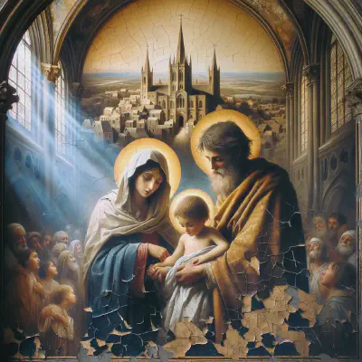 Oil painting of the holy family returned home