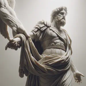 Marble statue depicting the Lord guiding Cyrus in an ancient Greek or Roman style.