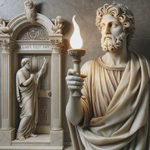 Statue showing Elias and Simon&rsquo;s story, portraying serenity and content.