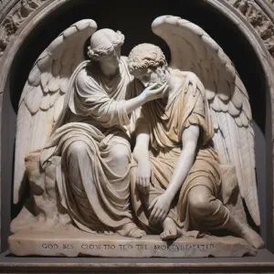 An ancient Roman statue depicting a scene from Psalm 34, focusing on God&rsquo;s closeness to the brokenhearted.