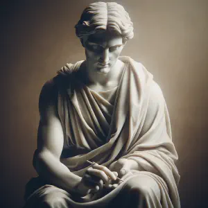 Greek marble statue showcasing the teachings of the Gospel of Luke on humility and service.