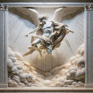 Marble statue depicting a divine word descending from heaven.