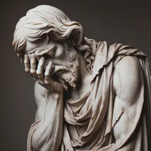 Marble statue of Jesus approaching Jerusalem, filled with sorrow.