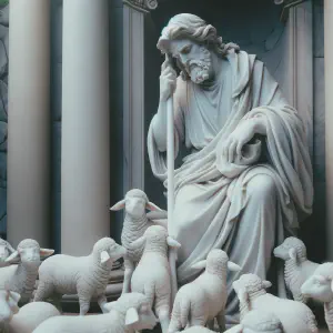 Marble statue depicting the Lord GOD as a shepherd looking upon His flock