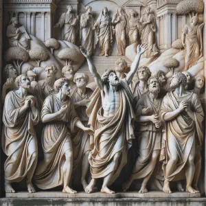 Marble statue of the Psalmist in joyful worship in Jerusalem