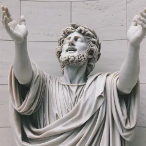Marble statue of a Psalmist in a moment of joyful worship