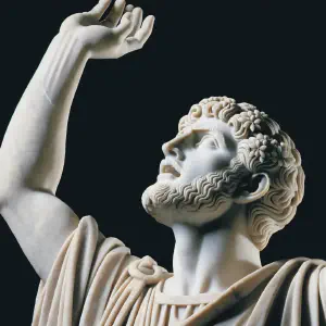 Marble statue of the Psalmist singing praises to the Lord&rsquo;s glory.