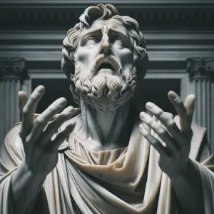 Ancient Greek marble statue of John the Apostle experiencing the Word of Life.